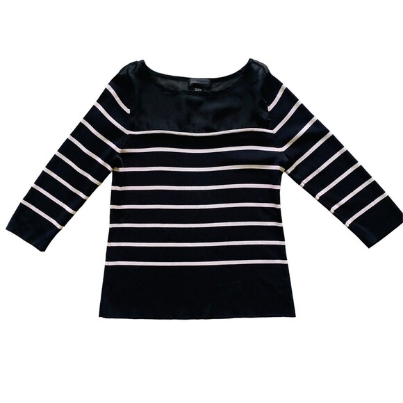 Cable & Gauge Women’s Top Semi Sheer Neck Blouse Black White Sweater Size Large - Picture 7 of 9